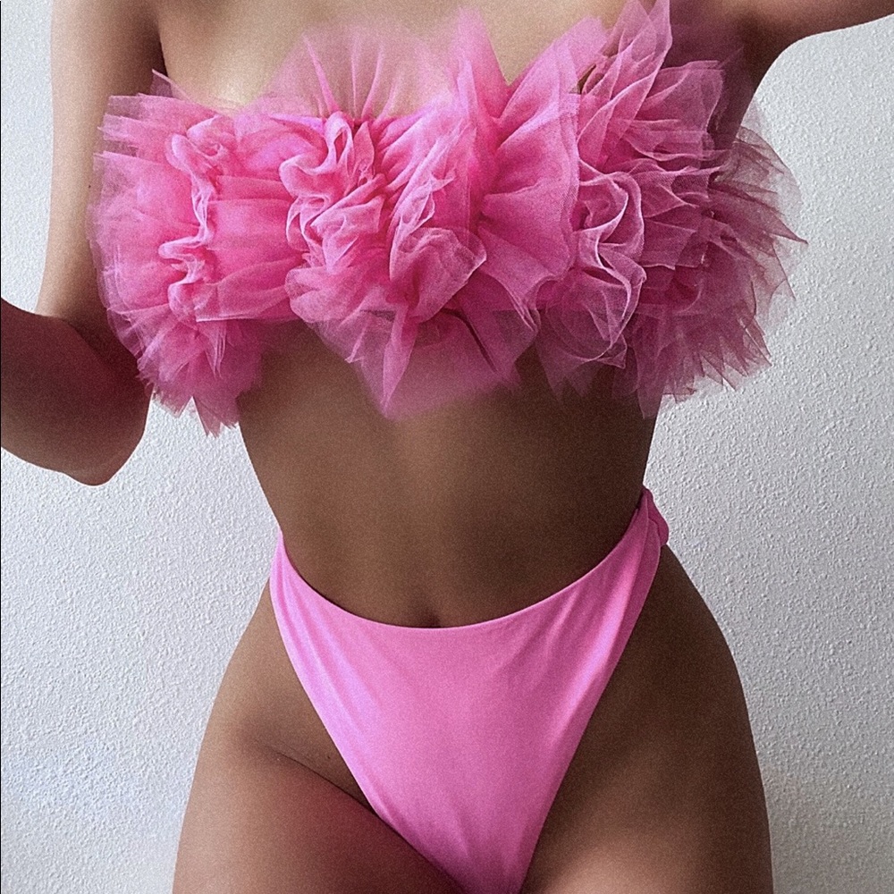 BNIB Pink Contrast Mesh Bandeau High Waist Bikini